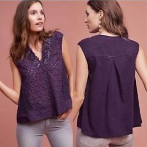 Anthropologie Akemi+Kin Cadiz Eyelet Purple Blouse Size Small